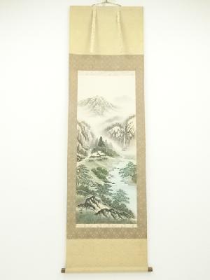 寿仙筆　四神相応山水図　肉筆絹本掛軸（共箱）